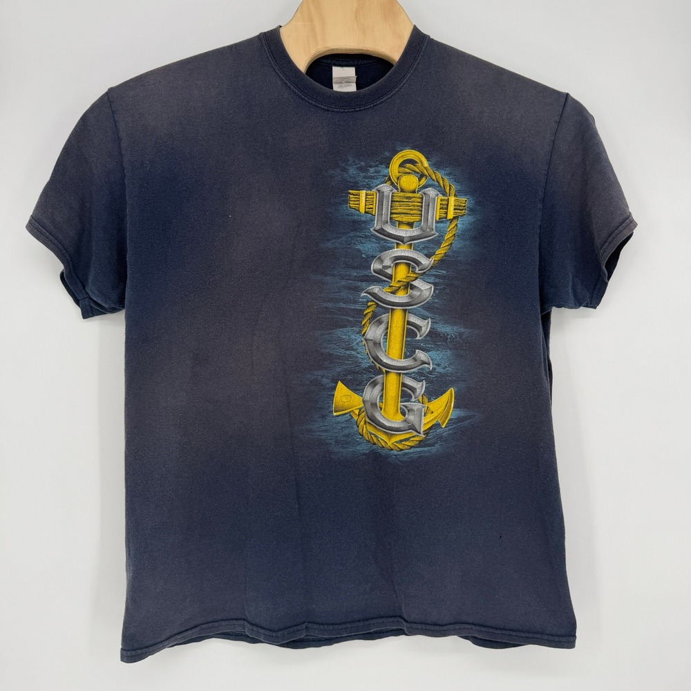 Vintage Gildan USCG United States Coast Guard Graphic T-Shirt Navy Blue Mens XL